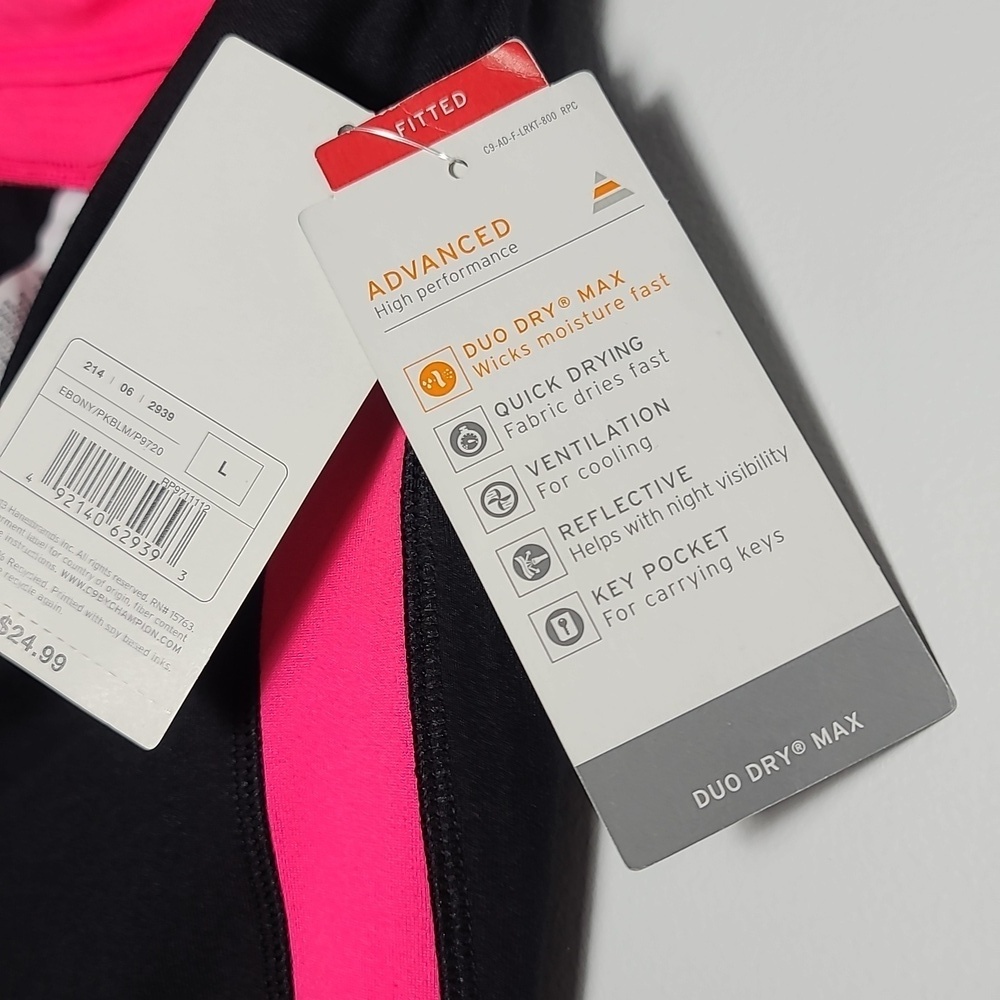 CHAMPION NWT High Performance Black & Pink Leggings w/ Drawstring Waistband L - Picture 6 of 14